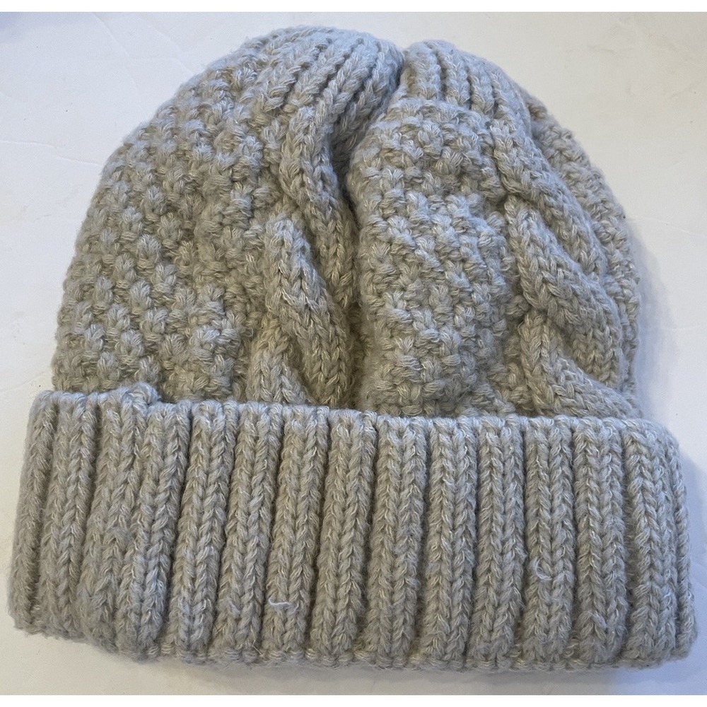 NY New York Cable Knit Beanie Gray Plush Fleece Lined Cuffed Winter Hat - Picture 4 of 6